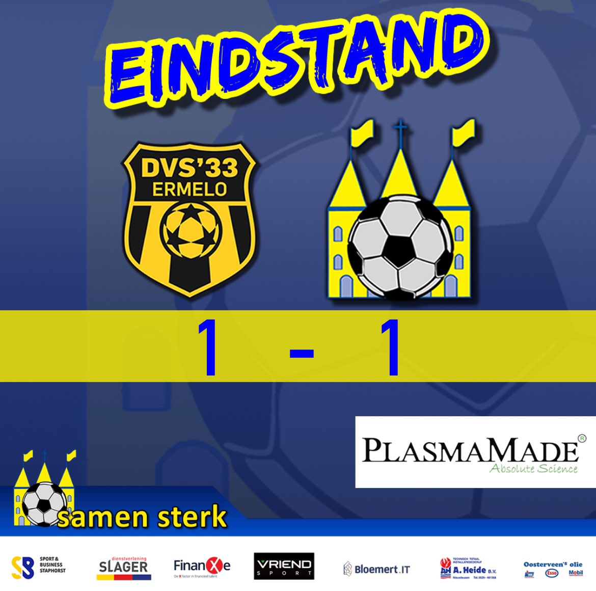 vvstaphorst's tweet photo. 90โ + 6 afgelopen in Ermelo.
Staphorst en @DVS33NL houden elkaar met 1-1 in evenwicht.
Beide ploegen schieten hier niks mee op, en is Staphorst tot nacompetitie veroordeeld.
#dvssta #samensterk #kopdrveur #awaydays https://t.co/XcAf8LaIso