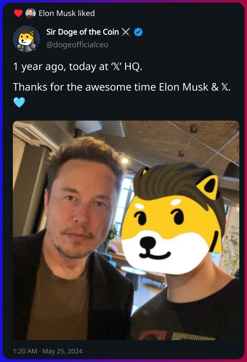 Elon Musk liked a post from Sir Doge of the Coin ⚔️ x.com/dogeofficialce…