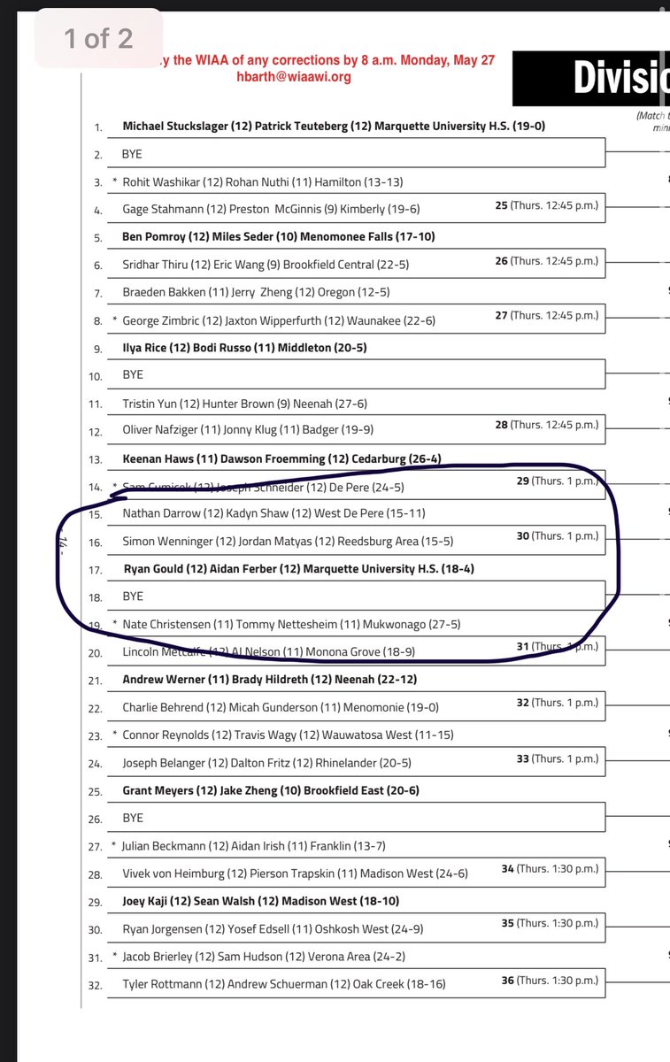 Jordan and Simon will play their 1st round WIAA State match at 1pm on Thursday. #reedsburgpride #teamreedsburg