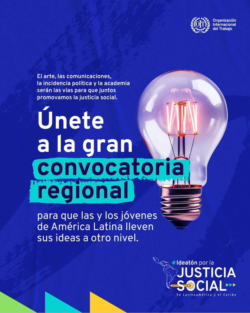 ¿Cómo vamos a promover la #JusticiaSocial? A través de las ideas de las y los jóvenes de América Latina y el Caribe con iniciativas: 🎭 Artísticas 🎥 Comunicaciones 🎙️ Incidencia política 📚 Académicas Conoce más sobre esta convocatoria aquí ⬇️ ilo.org/es/ideaton-por…