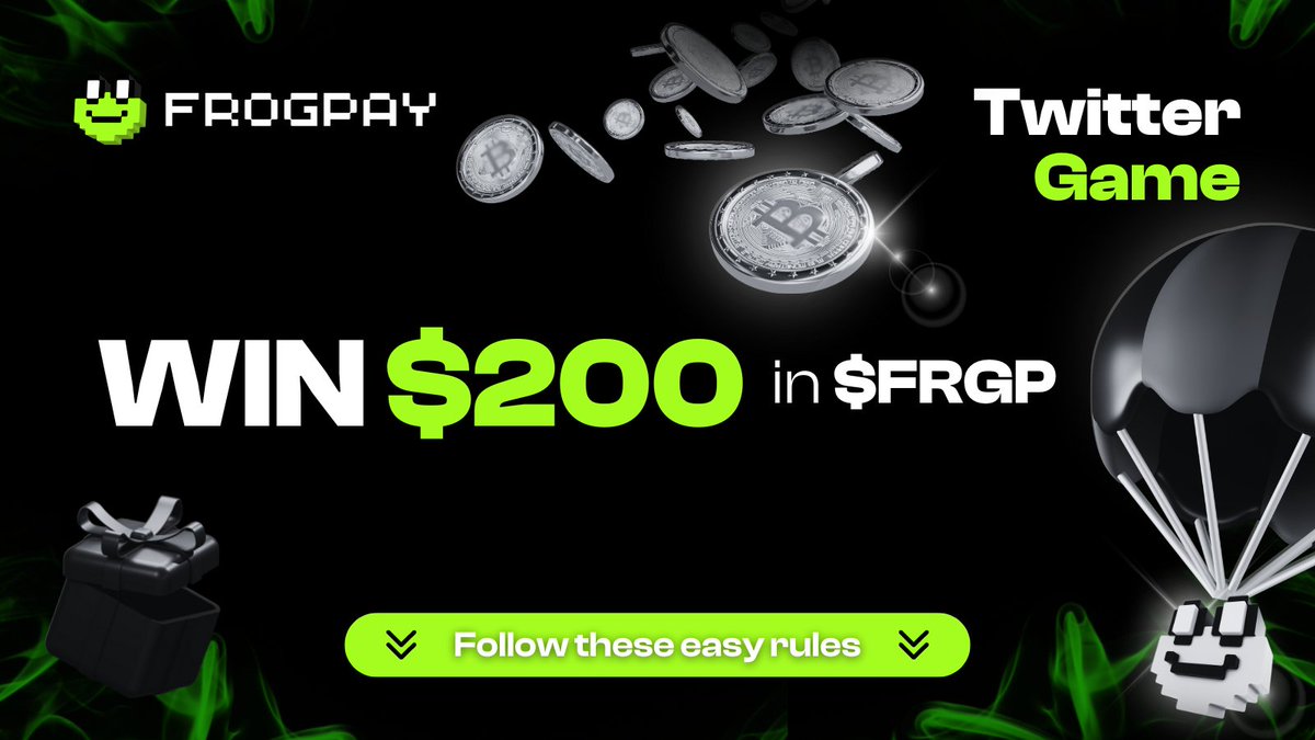 FrogPayAI's tweet photo. 🐸 FROGPAY TWITTER GAME💰
🏆 Reward: Win $200 worth of $FRGP

Easy Tasks:

1 🗣️ Make a tweet about FrogPay and its benefits for the crypto community. Don't forget to tag us and include the hashtag #FRGP

2 📲 Retweet 3 of our tweet & use the hashtag #FrogPayGame

3 🫂 Tag 3 friends on this post

Complete all these tasks for a chance to win $200 USD in $FRGP 🚀

#FrogPayGame #FRGP #AirDrop #cryptogiveaway #token #crypto #payments #blockchain #fintech #startup #decentralizedfinance #ai