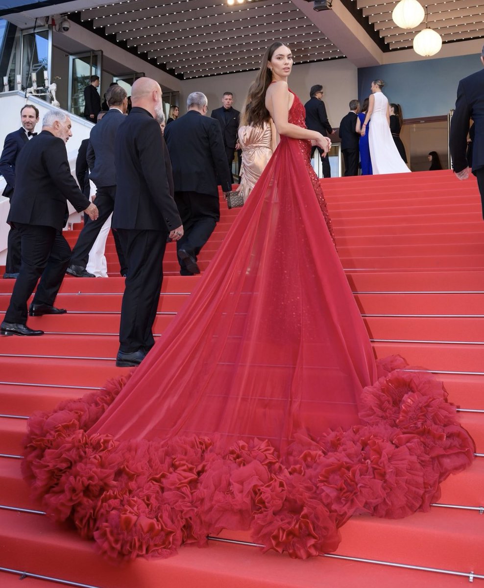 Natalie Vértiz 🇵🇪 en la alfombra roja del festival de Cannes 2024 luciendo vestido de Manish Malhortra. 👇🏼