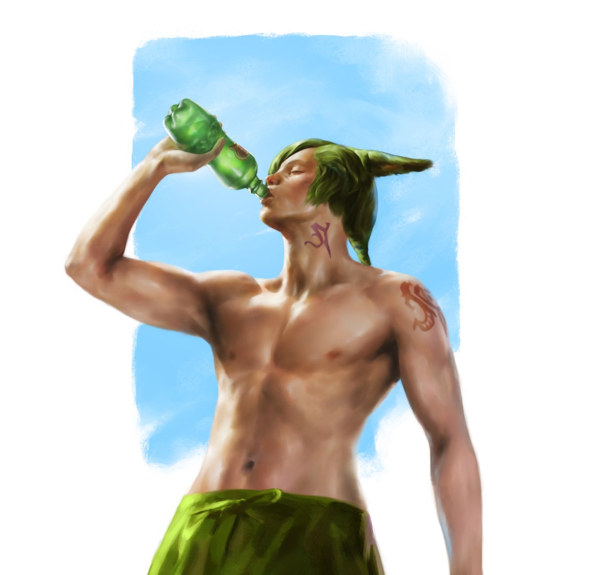 formtheheadcom's tweet photo. B'aha Tia drinking Mountain Dew #FFXIV #FFXIVART #FFXIVmemes https://t.co/6sMo9iKgf6
