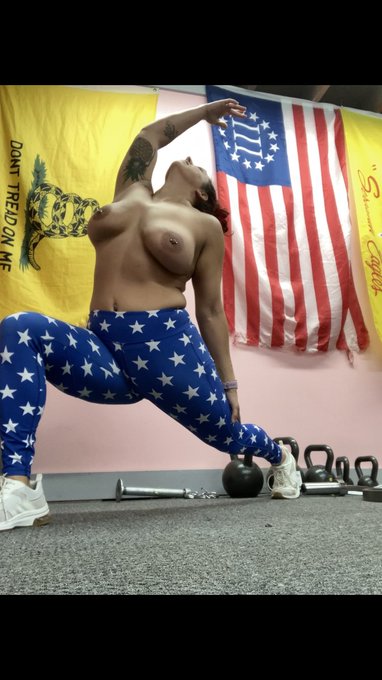 Patriotic Yoga for your Memorial Day Weekend!   Topless yoga is a very liberating feeling :)   Ladies