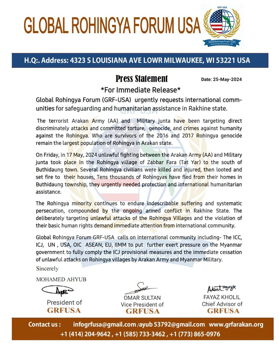 modern_biology's tweet photo. Global Rohingya Form (GRF-USA) urgently requests the international communities for safeguarding and humanitarian assistance in the Arakan State.

@UN @OIC_OCI @UNGeneva @UN_HRC @UNPeacebuilding @ASEAN @IntlCrimCourt @ICJ_org @CIJ_ICJ @Presidency_GMB @antonioguterres @SecBlinken https://t.co/iC7x3hAaha