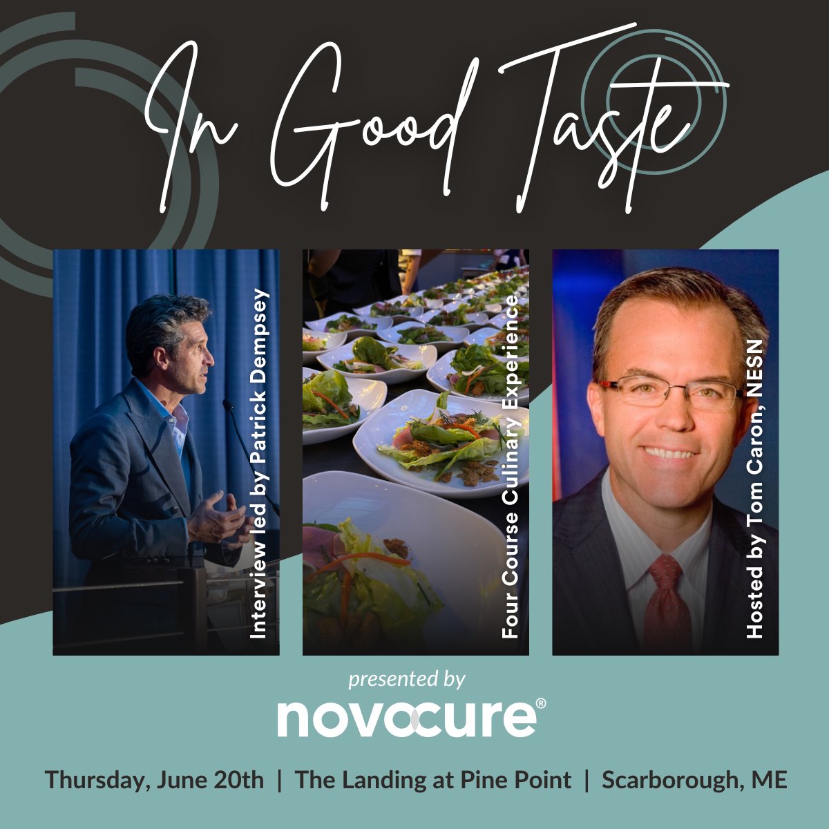 Please join me for the @dempsey_center In Good Taste Gala Thurs, June 20 at The Landing at Pine Point in Scarborough, Maine, with @PatrickDempsey @TomCaron + friends, some great food, and supporting people impacted by cancer Purchase tickets today ➡️ support.dempseycenter.org/index.cfm?fuse…