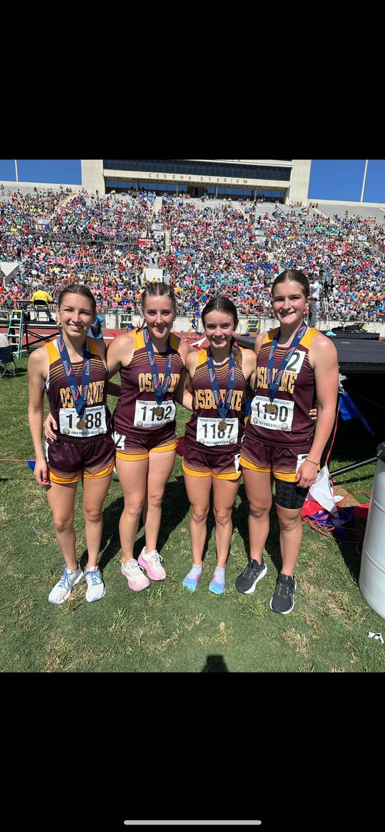1A girls 4x800 meter relay state champions🥇

Ryah Bertuccelli, Kate Kendig, Leavie Riner, Addison Poore of Osborne take the state title in the 1A girls 4x800 with a time of 10:08.60. 

#trackinkansas

<a href="/blairaaee/">Anthony Blair</a> <a href="/392Usd/">USD 392 Osborne County Schools</a> <a href="/dusty40/">𝐷𝑢𝑠𝑡𝑦 𝐷𝑒𝑖𝑛𝑒𝑠 🎙</a>