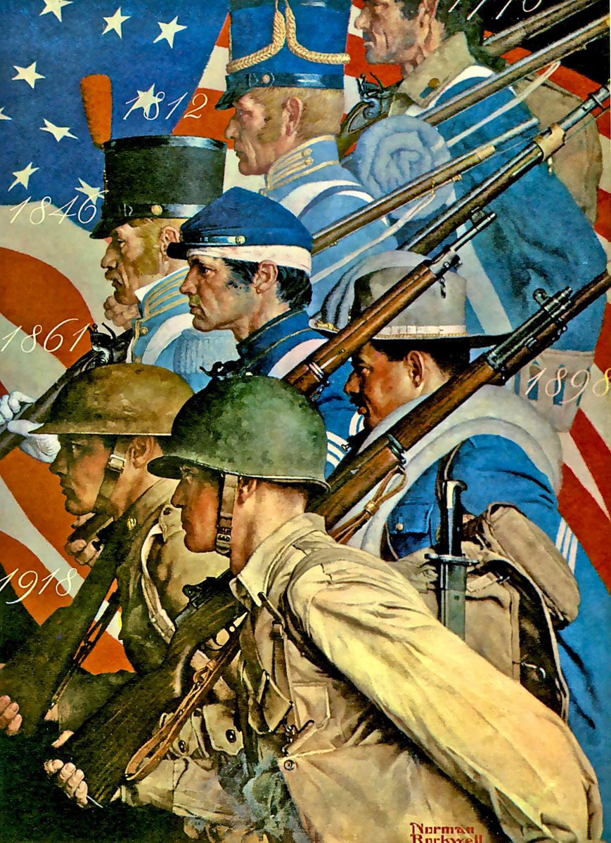 TOUCHING ! Always Profound ! : Norman Rockwell 'To Make Men Free' 👇🇺🇸 It depicted all the wars which the United States fought from the Revolutionary to its entry into WWII. Brave warriors all ! #MemorialDay 🇺🇸