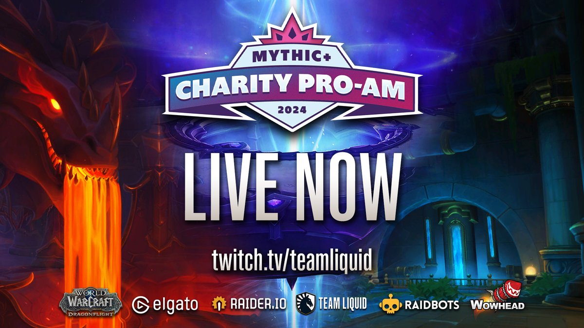 The 4th Annual Mythic+ Charity Pro-Am is LIVE NOW! 📺 twitch.tv/teamliquid Come join your favorite creators and streamers for keys, challenges, charities, and FUN! 🥳