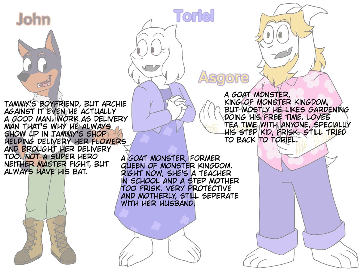 twinscover12's tweet photo. 4th part for Introduces characters in Archie's story verse.
Here's Toriel and Asgore with my oc, John, Tammy's girlfriend
#undertale #utfanart #crossover #occrossover #originalcharacter https://t.co/2xm2TUrxwW