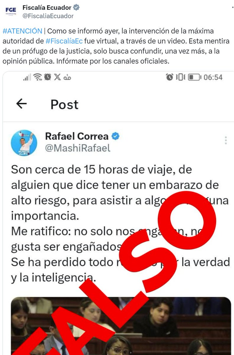 Una mentira más. La Fiscalía desmintió a Rafael Correa quien afirmó que Lady Diana Salazar viajó 15 horas a Italia para participar de un evento. El hecho fue que intervino de manera virtual y no se fue a ningún lado.