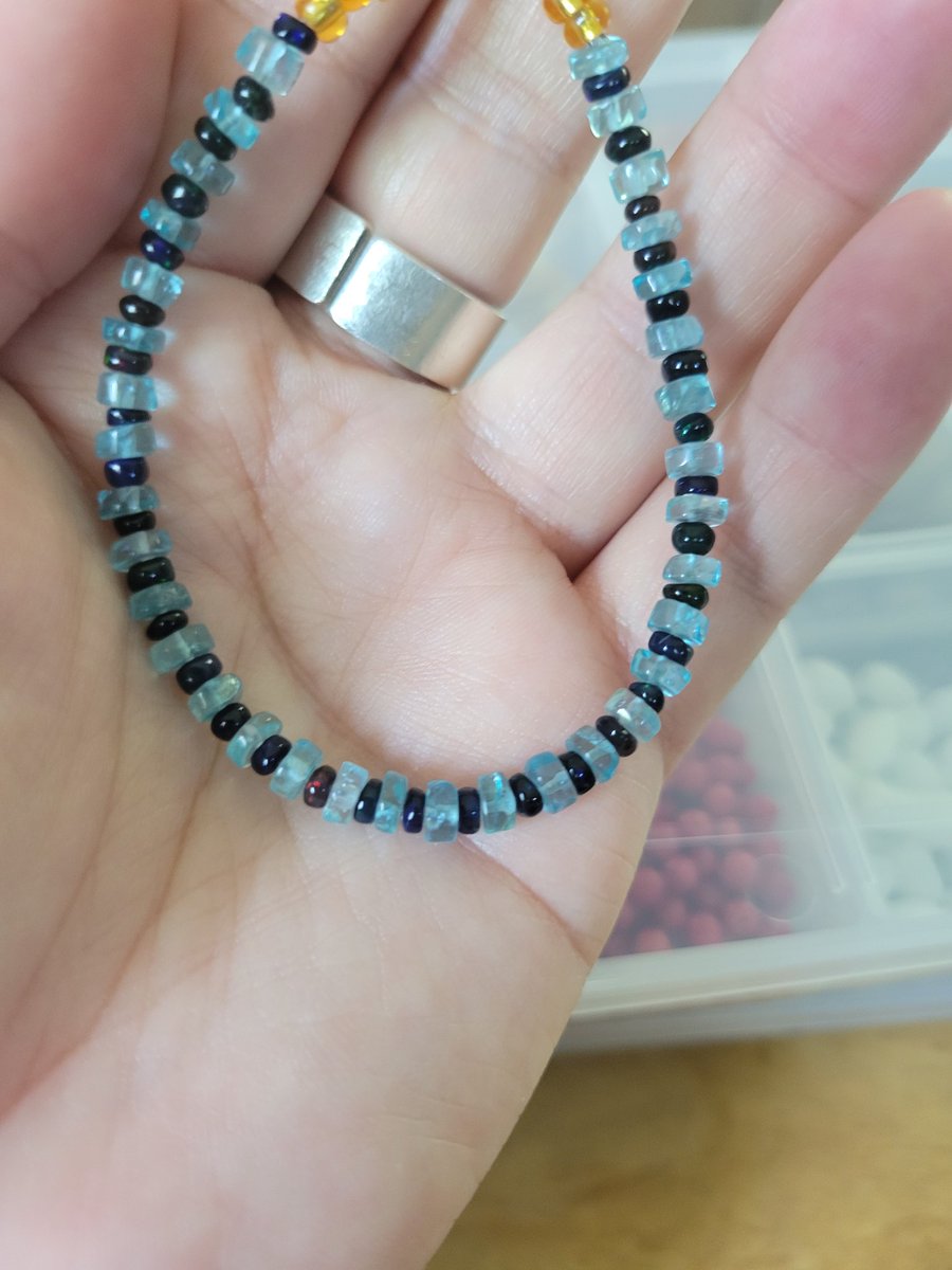 Aquamarine and black opal bracelet for a custom order in Missouri