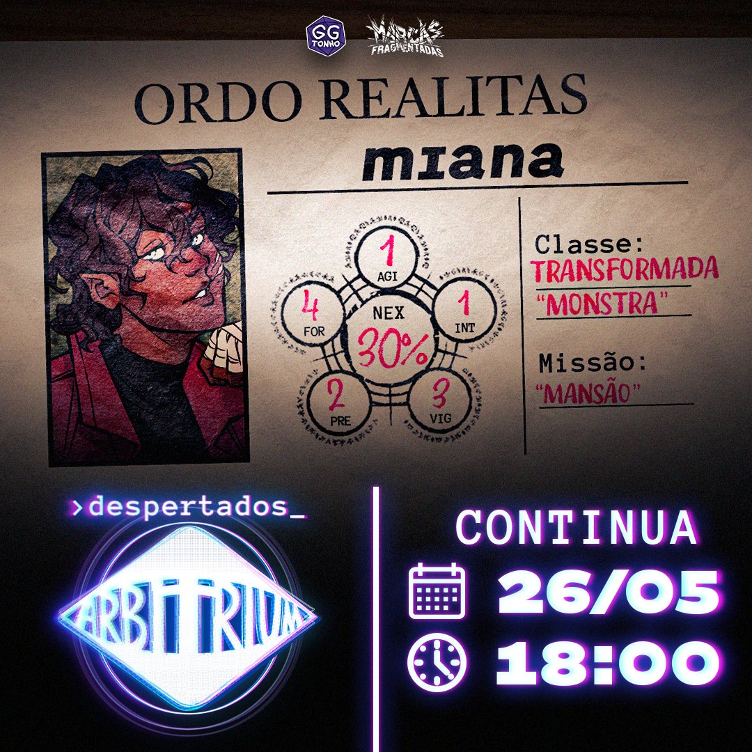 👁 AMANHÃ CONTINUAREMOS 'DESPERTADOS: Arbitrium'! Membra da primeira equipe de Transformados da Ordem, MIANA é uma poderosa pantera que muda sua forma perfeitamente para o combate. 🐈 Descubra mais sobre Miana AMANHÃ (26/05), às 18h! 🔗 LINKS ABAIXO! #DespertadosRPG