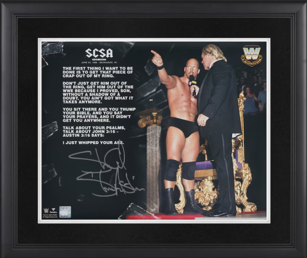MrSantiZap's tweet image. To celebrate King and Queen of the Ring, I am giving away a Framed WWE "Stone Cold" Steve Austin Autographed 1996 King of the Ring Quote Photograph! 

To enter:
1. Follow me and @Bovada_Casino 
2. Reply with who you think will be the 2025 King and Queen of the ring
3. Retweet…