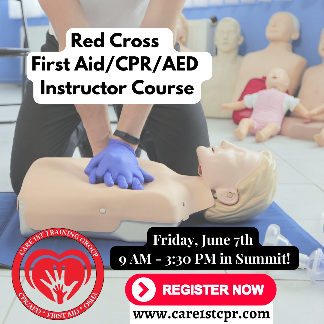 Care1stCPR's tweet image. Become a certified instructor with our Red Cross First Aid/CPR/AED Instructor Course on June 7th in Summit! 🌟🩺 Ready to empower others with life-saving skills? Join us! 🚑✨ #Care1stCPR #Care1stTrainingGroup #RedCrossTraining #CPRInstructor #FirstAid #SummitNJ