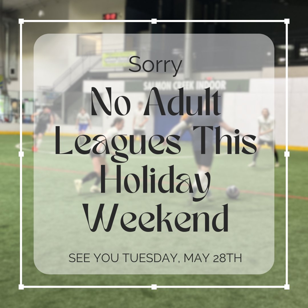 🚨 Heads up! 🚨

Just a quick note: Adult leagues will be taking a break this holiday weekend. We'll be back and ready to roll on Tuesday, May 28th. Enjoy your weekend, and we'll catch you next week! 👋🏼 #HolidayClosure #SeeYouTuesday
