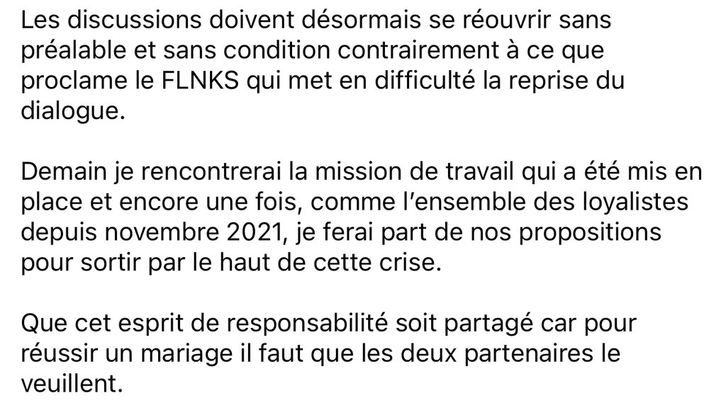 Malgré nos appartenances politiques différentes, mon collègue @NicolasMetzdorf résume parfaitement en quelques mots, la gravité de la situation en Nouvelle-Calédonie. Ce n’est pas en cédant à la violence d’une minorité ultra-déterminée, qui refuse le suffrage universel que l’on