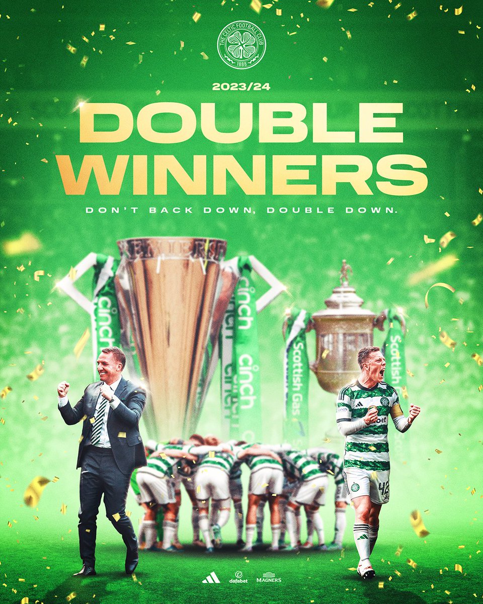 🥇 Scottish Premiership Champions
🥇 Scottish Cup Winners

#CELTICFC - 2023/24 DOUBLE WINNERS! 🏆🍀
