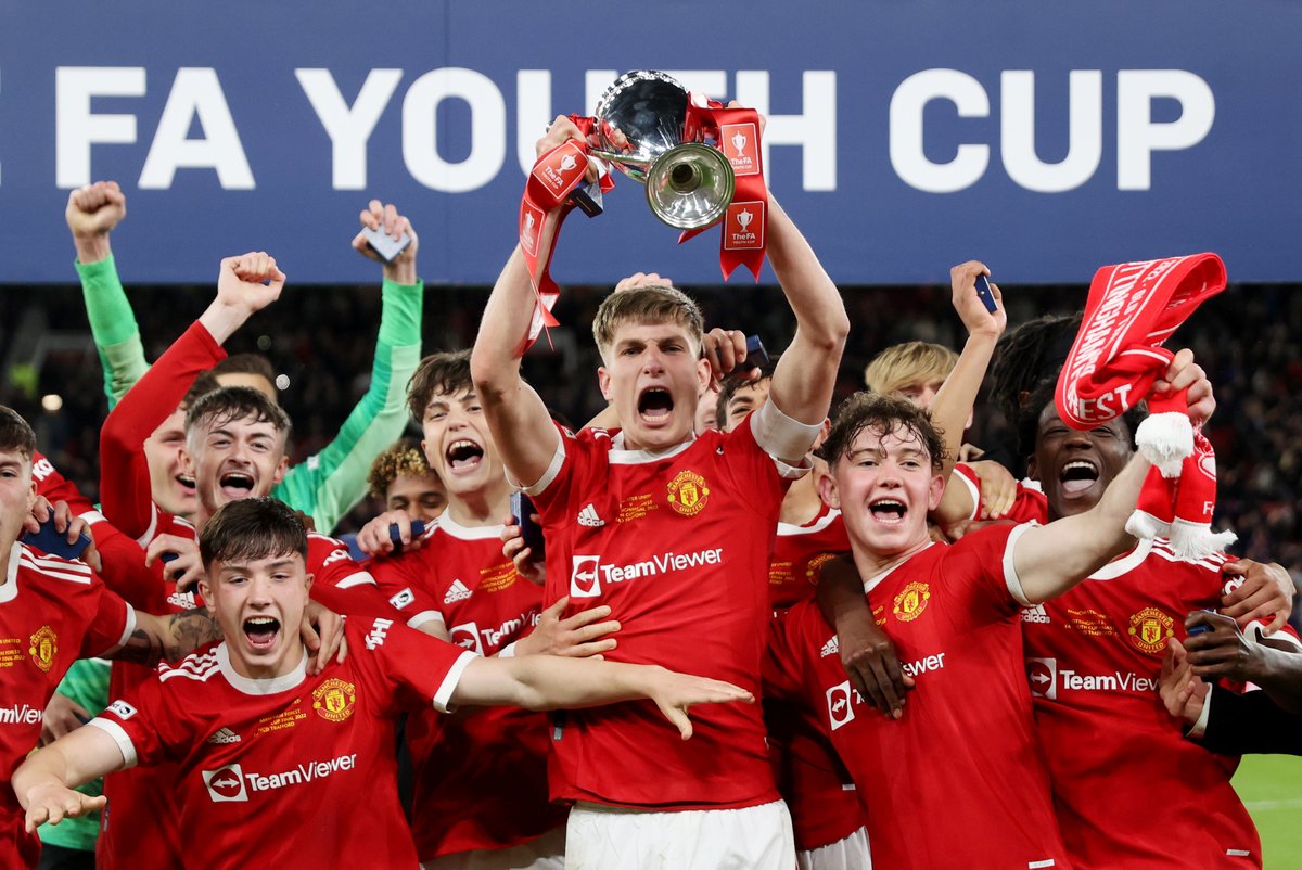 Footballtweet's tweet photo. 🏆 Two years ago, Kobbie Mainoo and Alejandro Garnacho won the FA Youth Cup with Manchester United.

🏆 Today, in 2024, they both scored to win the FA Cup for their club.

WHAT A STORY! https://t.co/F2kiXYTumt