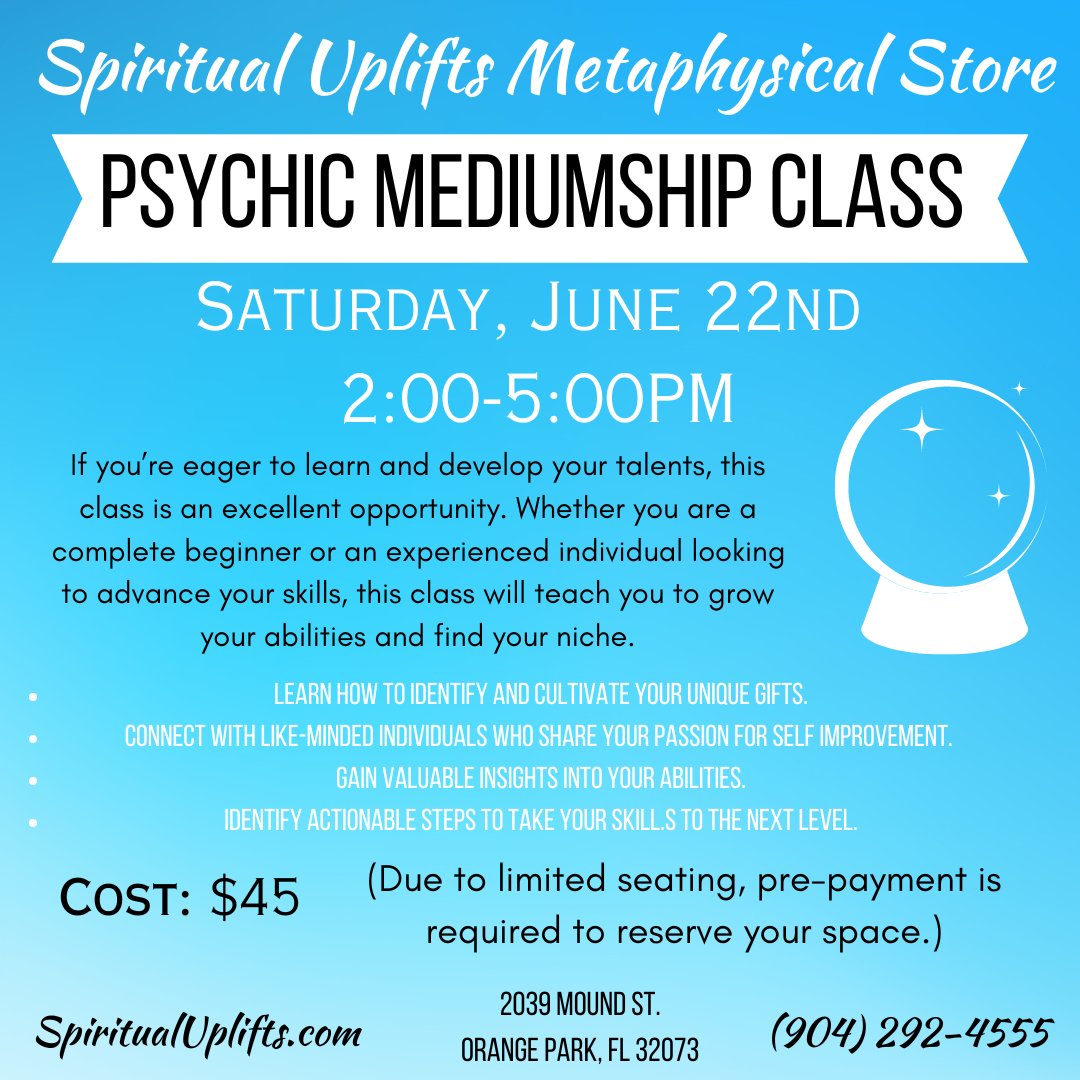 If you missed this month's Psychic Mediumship class, sign up for next month's! These classes always fill up quickly, so we suggest you reserve your spot! #psychic #mediumship #medium #metaphysical #metaphysicalstore #spiritual #spirituality #healing