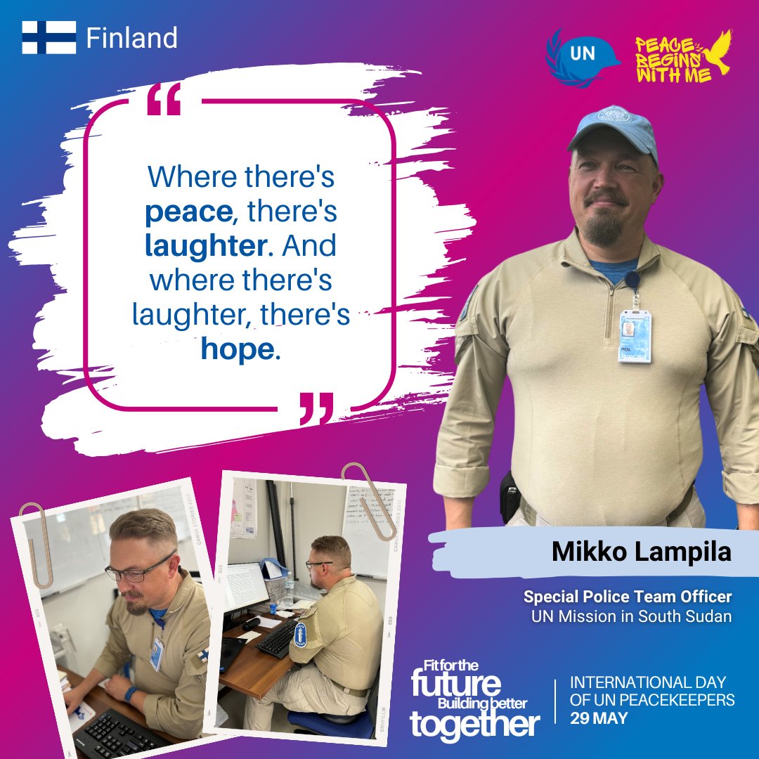 Peacekeeper of the Day: As an @UNPOL officer serving with @unmissmedia, Mikko Lampila 🇫🇮 is part of of a specialized police team for Sexual & Gender-Based Violence. As part of his responsibilities, he reports on cases and trains local police. #PKDay @FinlandUN