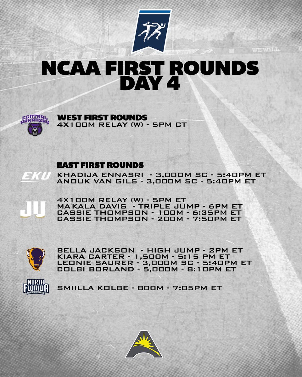 Looking to punch some 🎟! Here's what's in store for day 4️⃣ of the @NCAATrackField First Rounds! ⬇️ #ASUNBuilt