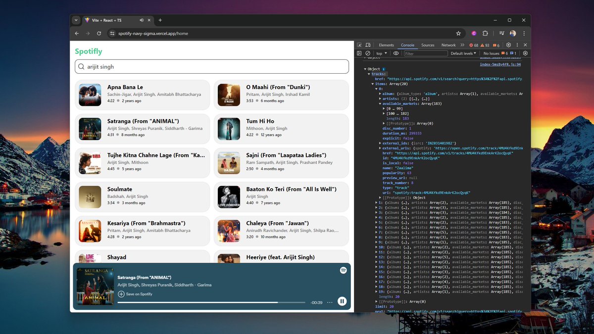 codeAntu's tweet image. I explored the Spotify API and found that a Premium account is needed to play songs directly. 💡 But I found a workaround! 😏 t doesn't have many features yet , but I'm excited to share it. Check it out! 🎶 #ReactJS #TypeScript #SpotifyAPI #WebDev