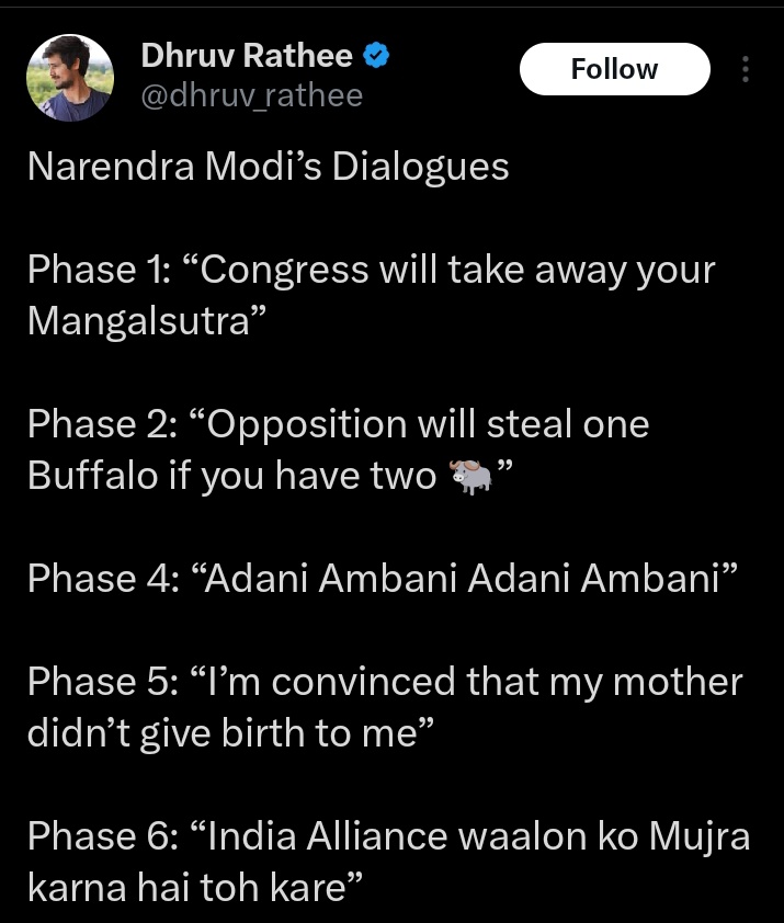 Indi alliance leaders Comedy Dialogues : 👉If BJP wins again there will be no elections in India. 👉The Constitution of India will be thrown out. 👉Modi won't be Prime Minister if BJP wins. 👉Dictatorship will occur in India. 👉 BJP will remove reservation policy. 👉 Rahul