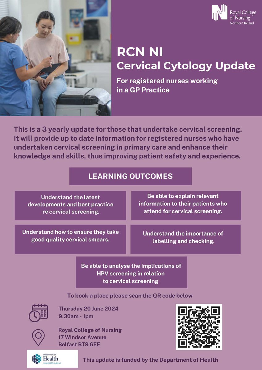 Mark your calendars! 20 June 2024 Keep abreast with the latest in #CervicalCytology with our 3-yearly update. Learn, enhance your knowledge and skills, and bolster patient safety and experience. Perfect for registered nurses in primary care. Stay informed.bit.ly/3K2iDzS