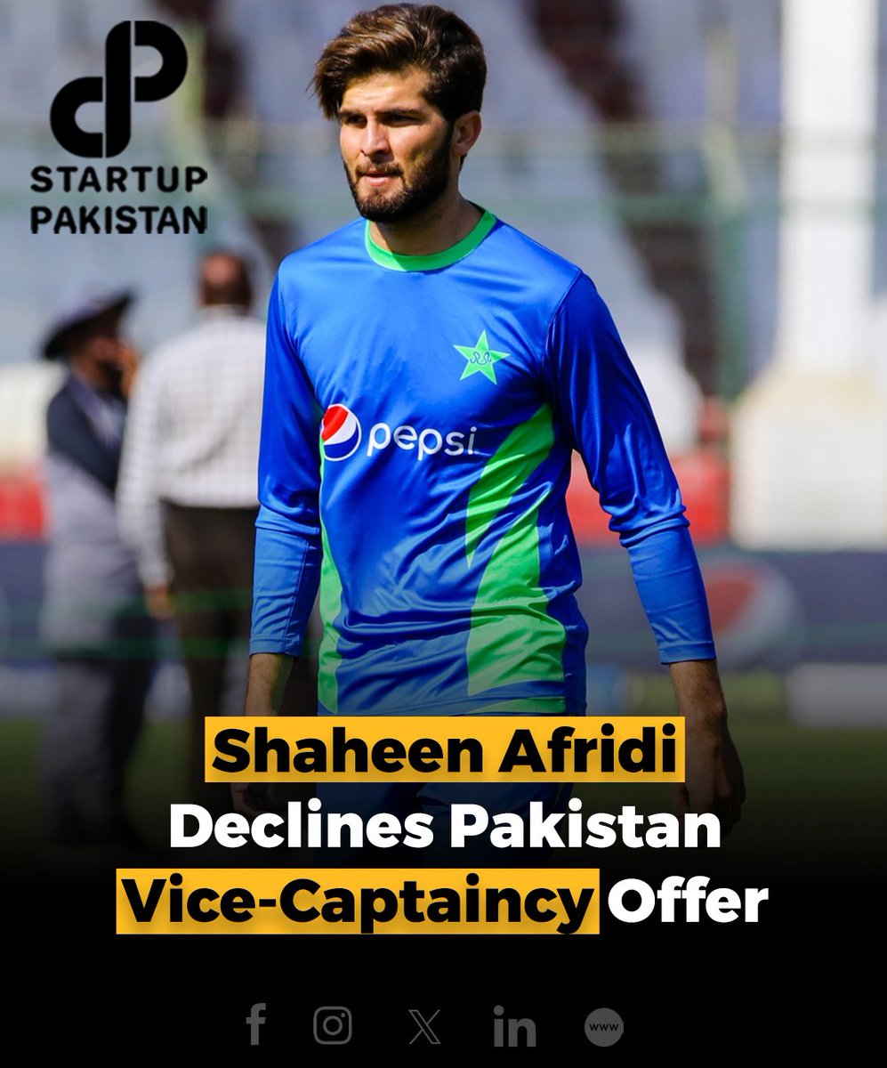 PakStartup's tweet photo. Pakistan’s fast bowler Shaheen Afridi has declined the Pakistan Cricket Board’s (PCB) offer to become the vice-captain of the national team. 

#ShaheenAfridi #PCB #T20WorldCup2024 #CricketPakistan #PlayerManagement https://t.co/vDMDVRWPxF