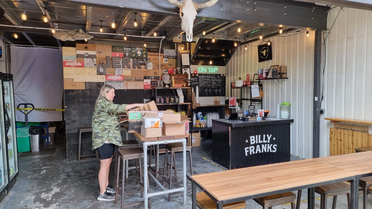 Trying to keep a steady pace and beat the inevitable crowds later. Stop 4 is <a href="/BillyFranksCoUk/">Billy Franks Jerky</a> with 4 on tap and three fridges. Plus jerky!