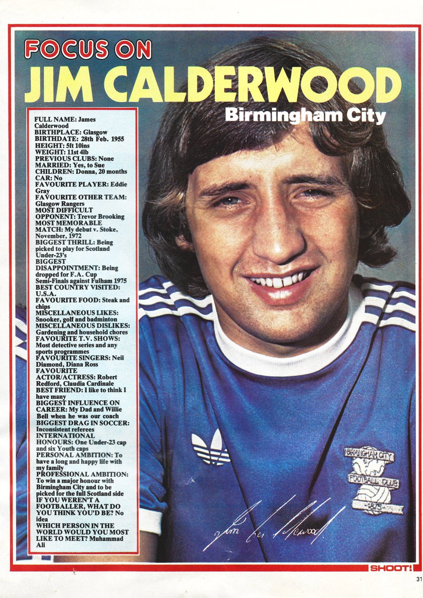 As always, whenever we scan in another Shoot! Magazine, we share the player profile This week - Jim Calderwood of Birmingham City Proper steak/Diana Ross profile (From Shoot! Magazine, 11/02/1978) #shoot #shootmagazine #BirminghamCity #BCFC