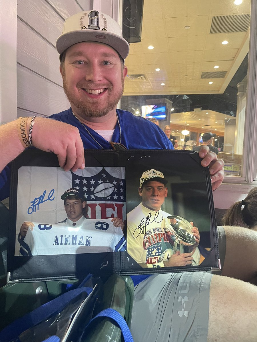 Hicks45J's tweet photo. Thank you to @drinkeightbeer @TroyAikman for coming to @RidersBaseball yesterday to promote his amazing beer. Thank you Troy again for coming out & making my night. Thank you also for making my friends night. #eightbeer https://t.co/xqZ7rXVdpo