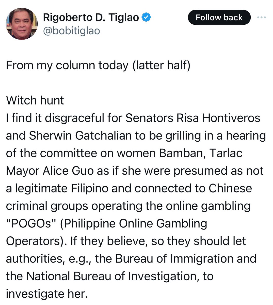 jaytaryela's tweet photo. Suprisingly, those who remain silent about China's illegal actions while criticizing the government's efforts to expose China's aggressive behavior all seem to have one thing in common: they are all defenders of Apolo Quiboloy and Bamban Mayor Alice Guo. This observation raises the question of whether this alignment is merely coincidental or if these individuals are actually taking orders from someone to further China's narrative and protect those who align with China's grand strategy.🤷🏻‍♂️
