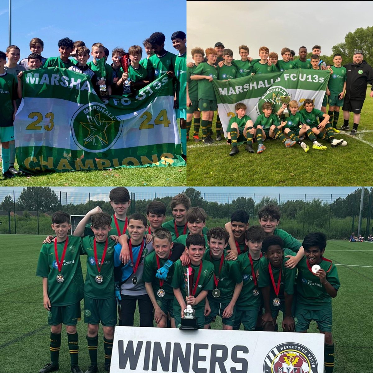 Marshalls 13s . Merseyside Y League 🏆 Liv County Prem D2 🏆 Merseyside & H League 🏆 Merseyside & H Cup 🏆 Super proud of coaches, players & parents. Thanks to league organisers @_MYFL @LCPL2012 @Liverpool_CFA M&H League. giving up their time so the boys can play.