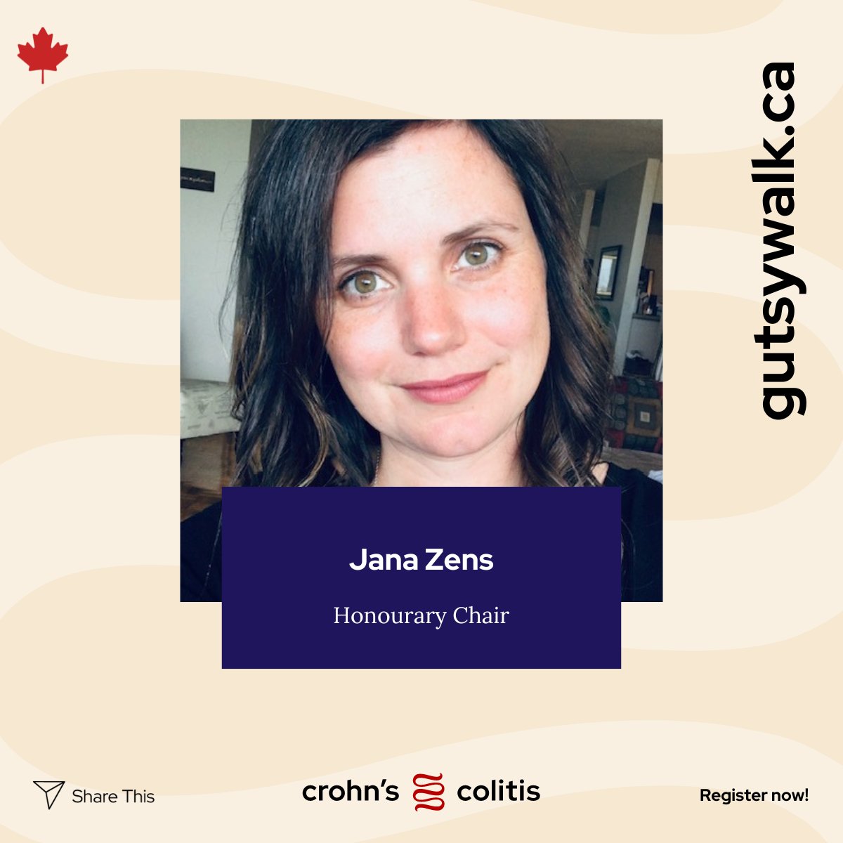 Jana of Winnipeg was 21 years old when she noticed blood in her stool. A year later, she was diagnosed with Crohn's disease and began her involvement with Gutsy Walk almost immediately. Learn more about Jana & why you should join this year’s #gutsywalk: bit.ly/Honourarychairs