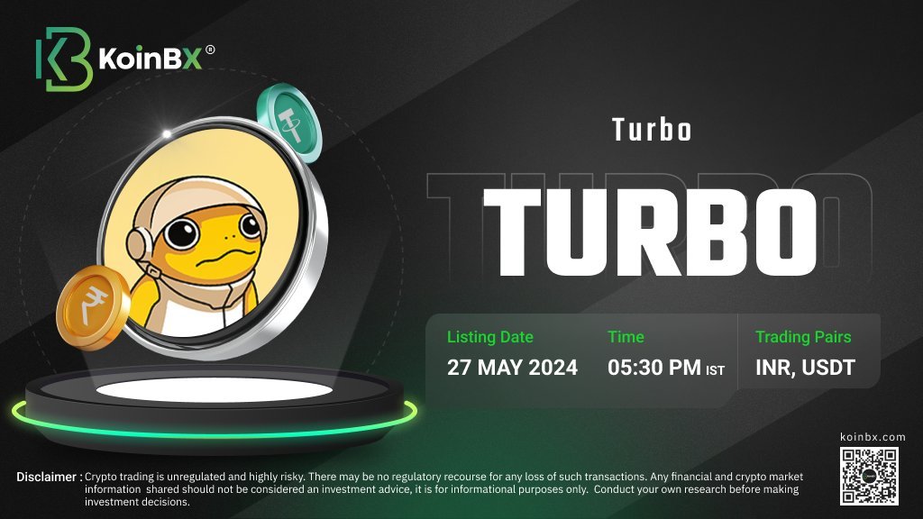 🚀 $TURBO pairs are coming live to KoinBX, one of India's largest crypto exchanges! 

FIU registered and fully compliant with Indian regulations, KoinBX unlocks a huge market for $TURBO.

 It’s also a top 100 CoinMarketCap exchange! 🌟 
#Crypto #TURBO #KoinBX #CryptoListing