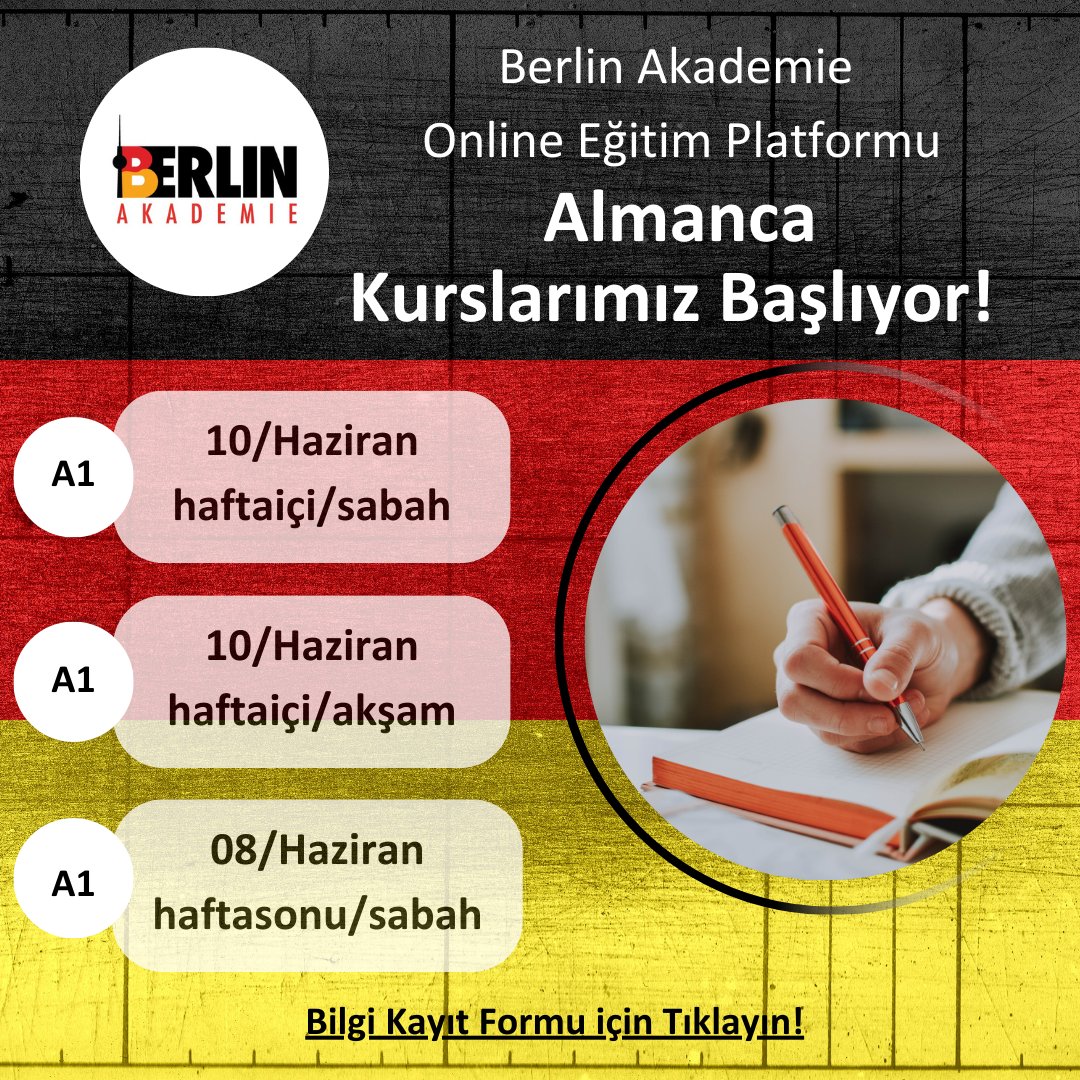 berlinakademi's tweet photo. 📢 10 Haziran'da Online Almanca Kurslarımız Başlıyor!
🇩🇪Her seviyeye uygun Kurslar
🇩🇪Uzman hocalar eşliğinde canlı dersler
🇩🇪Sertifika sınavlarına hazırlık
👉 Başvuru formu: https://t.co/6Qpf5uY5wi
📸 https://t.co/T4IjtSaxWh
🔗 Facebook:https://t.co/0rPZDMOh74 https://t.co/Vakvgc4RVb