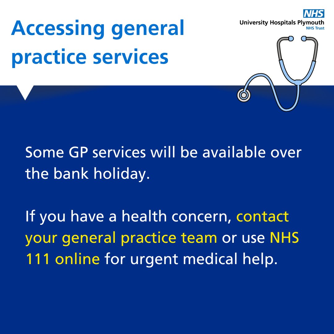 Some GP services will be available over the bank holiday. If you have a health concern, contact your GP practice or use NHS 111 online for urgent medical help. ➡️ 111.nhs.uk
