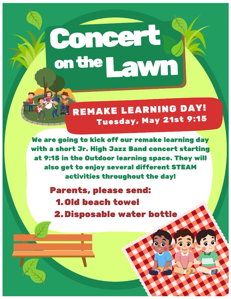 IndianaAreaSD's tweet photo. 🎶BF kicked off Remake Learning Day with a Concert on the Lawn in the Outdoor Learning Space!✨🎷The amazing Junior High Jazz Ensemble, led by Mr. Zach Karcher, performed some tunes for us while a soloist sang a  song!🎤💕 A lovely way to start our school day!❤️ #proudBFprincipal https://t.co/NIZphl2Zio