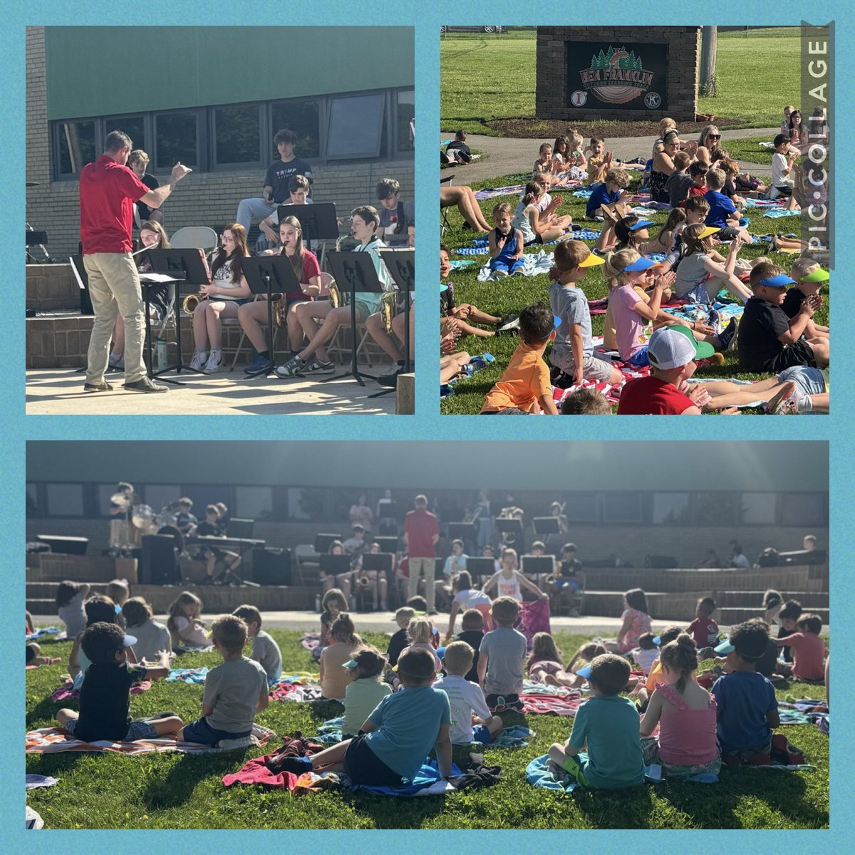 IndianaAreaSD's tweet photo. 🎶BF kicked off Remake Learning Day with a Concert on the Lawn in the Outdoor Learning Space!✨🎷The amazing Junior High Jazz Ensemble, led by Mr. Zach Karcher, performed some tunes for us while a soloist sang a  song!🎤💕 A lovely way to start our school day!❤️ #proudBFprincipal https://t.co/NIZphl2Zio