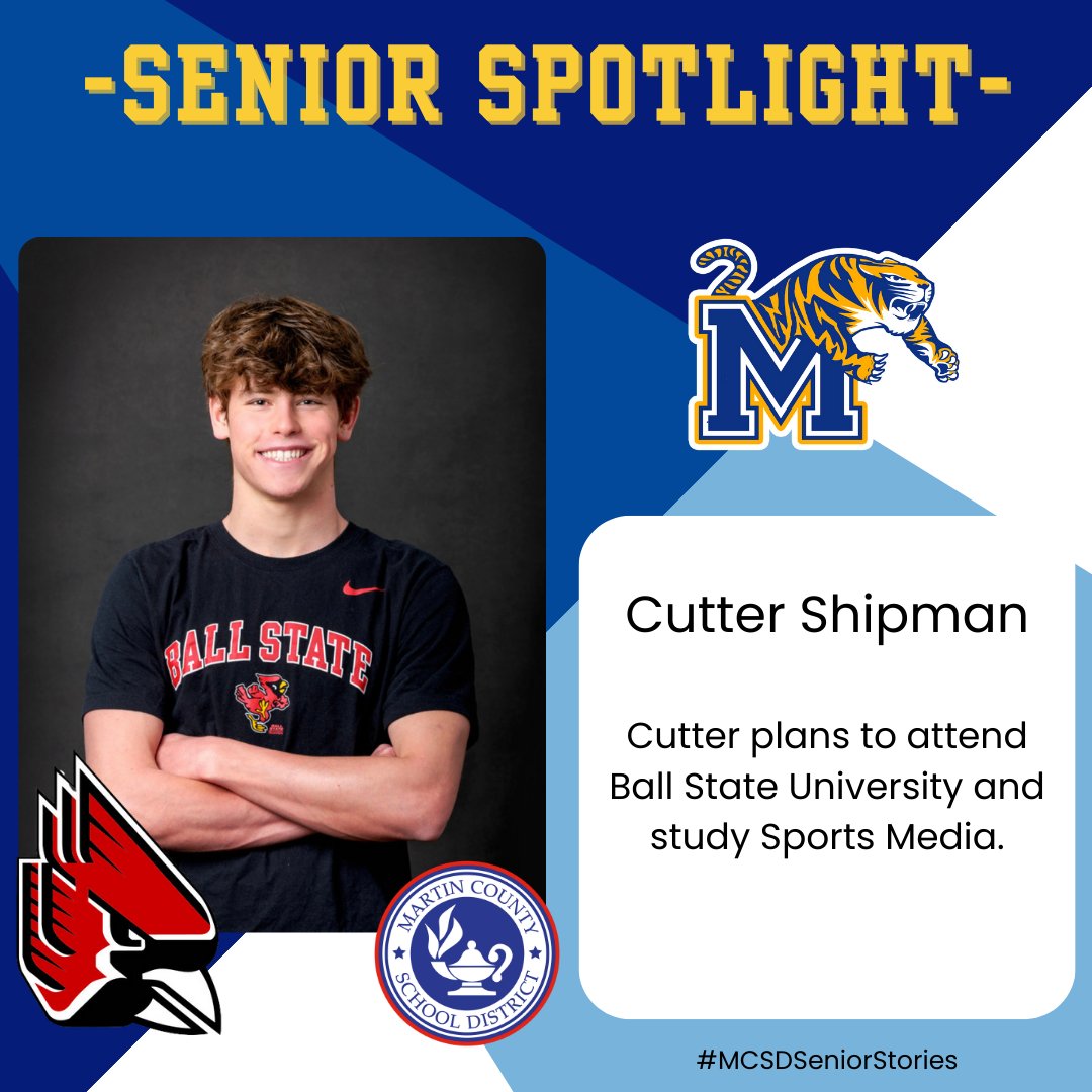 🎓#MCSDSENIORSTORIES🎓

This morning, we are shining a spotlight on @MartinCountyHi1 senior Cutter Shipman!

Cutter plans to attend @BallState and major in sports media.

🎉Congrats, Cutter!🎉

#ALLINMartin👊 #PublicSchoolProud #Classof2024