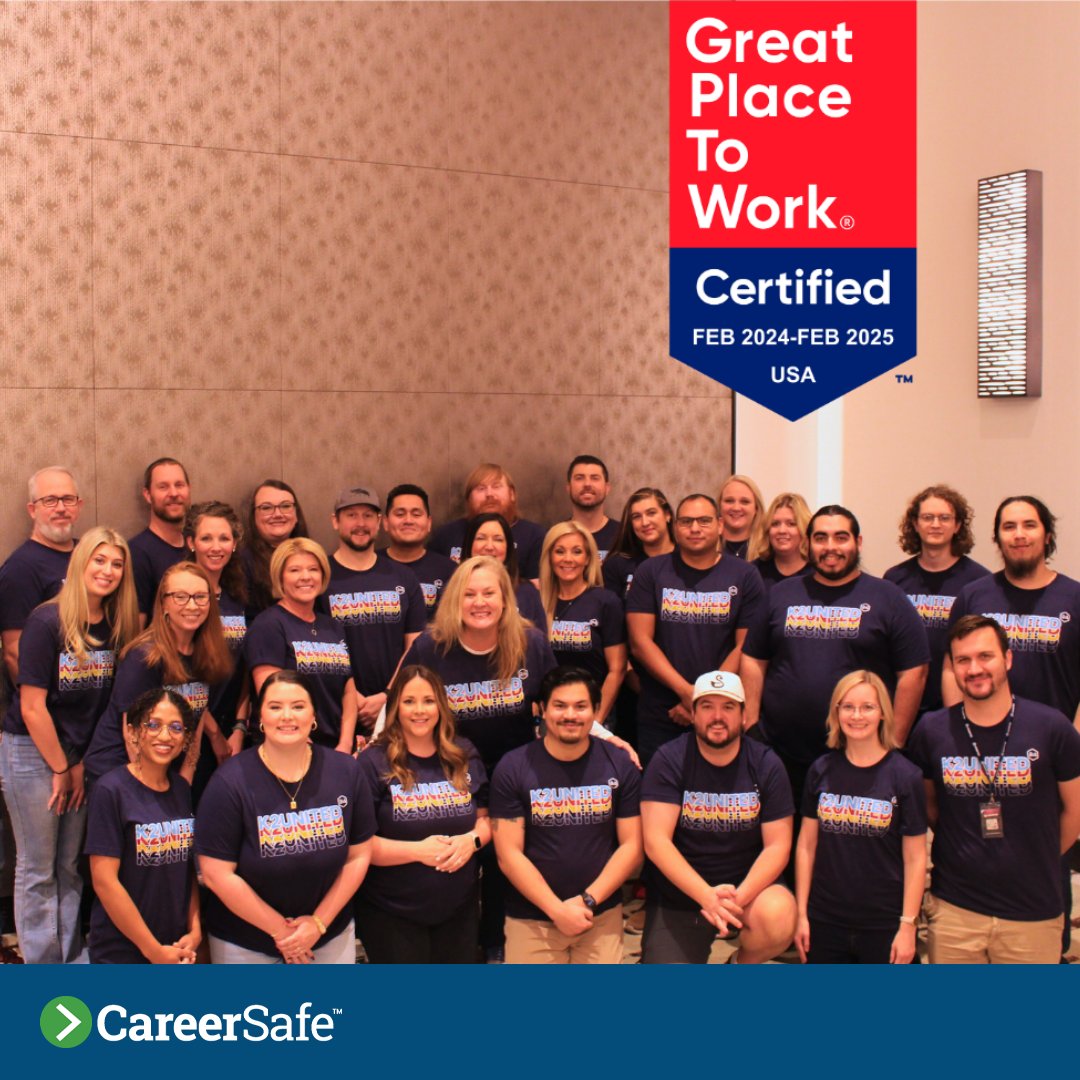 Not only is CareerSafe, as part of K2United, named a certified @GPTW_US, but we’re also surrounded by wonderful staff who passionately serve educators and corporate professionals daily. We couldn’t be prouder of our team. #GreatPlacetoWork