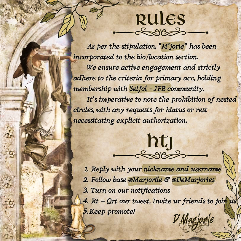 Marjorile's tweet photo. ᅠ
“We forge our own realm!”

𝗠𝗔𝗥𝗝𝗢𝗥𝗜𝗘 ── Swing wide the portal with utmost precision, in pursuit of protagonists for the tale inscribed in the age-old mythic volume. Weaving mirages within the deathless realm, betwixt the gloom and glow of the monarch. . . . 𓆰♕𓆪
ᅠ https://t.co/ktmgsh3yYo