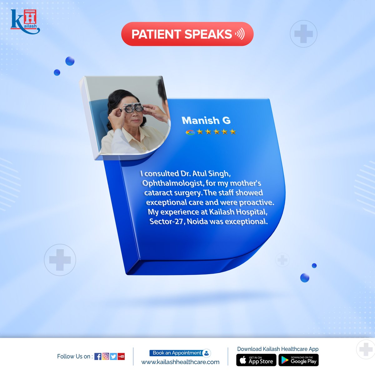 Thank you Mr Manish, for writing us a wonderful feedback! Your appreciating words are really valuable for our team as it boosts their morale and dedication towards compassionate care.

Wishing your good health health always!

#Kailashhospital #googlereview #patientfeedback