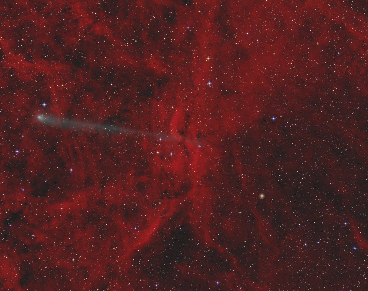 This is a great shot: Chris Schur captured Comet C/2021 S3 PANSTARRS as it cruised across the Propeller Nebula, DWB 111, in Cygnus. The capture came on May 2 when the comet shone at 10th magnitude.