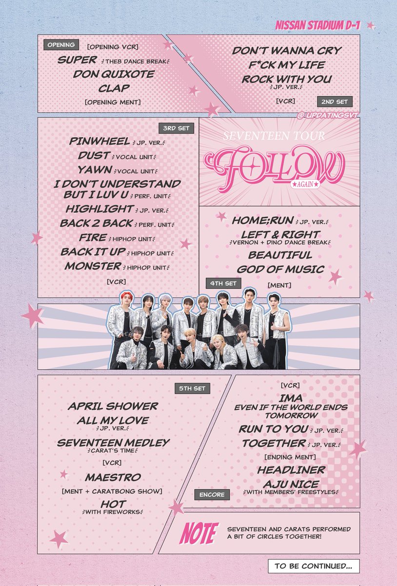updatingsvt's tweet photo. [#TOUR] 240525 SEVENTEEN TOUR 'FOLLOW AGAIN' TO KANAGAWA Day 1 Setlist 🤍

🕜 Estimated Duration: 3 HRS, 42 MINS https://t.co/r9x3bS6P59