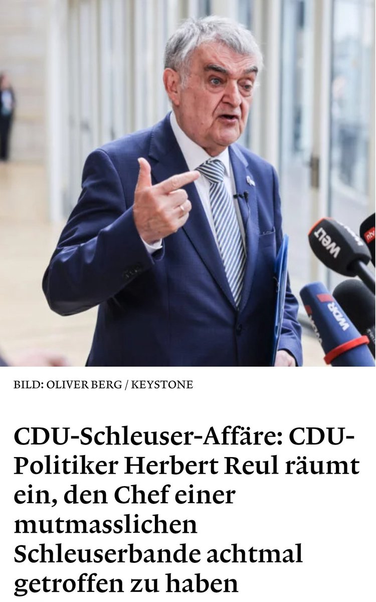 Damit das nicht in Vergessenheit gerät. Man hört nichts mehr von der NRW-CDU Spenden bzw. Schleuser-Affäre um Hendrik Wüst und Herbert Reul. Keine Aufhebung der Immunität, kein Rücktritt oder sonstige Konsequenzen. Damit das Thema nicht gänzlich unter den Teppich gekehrt wird,