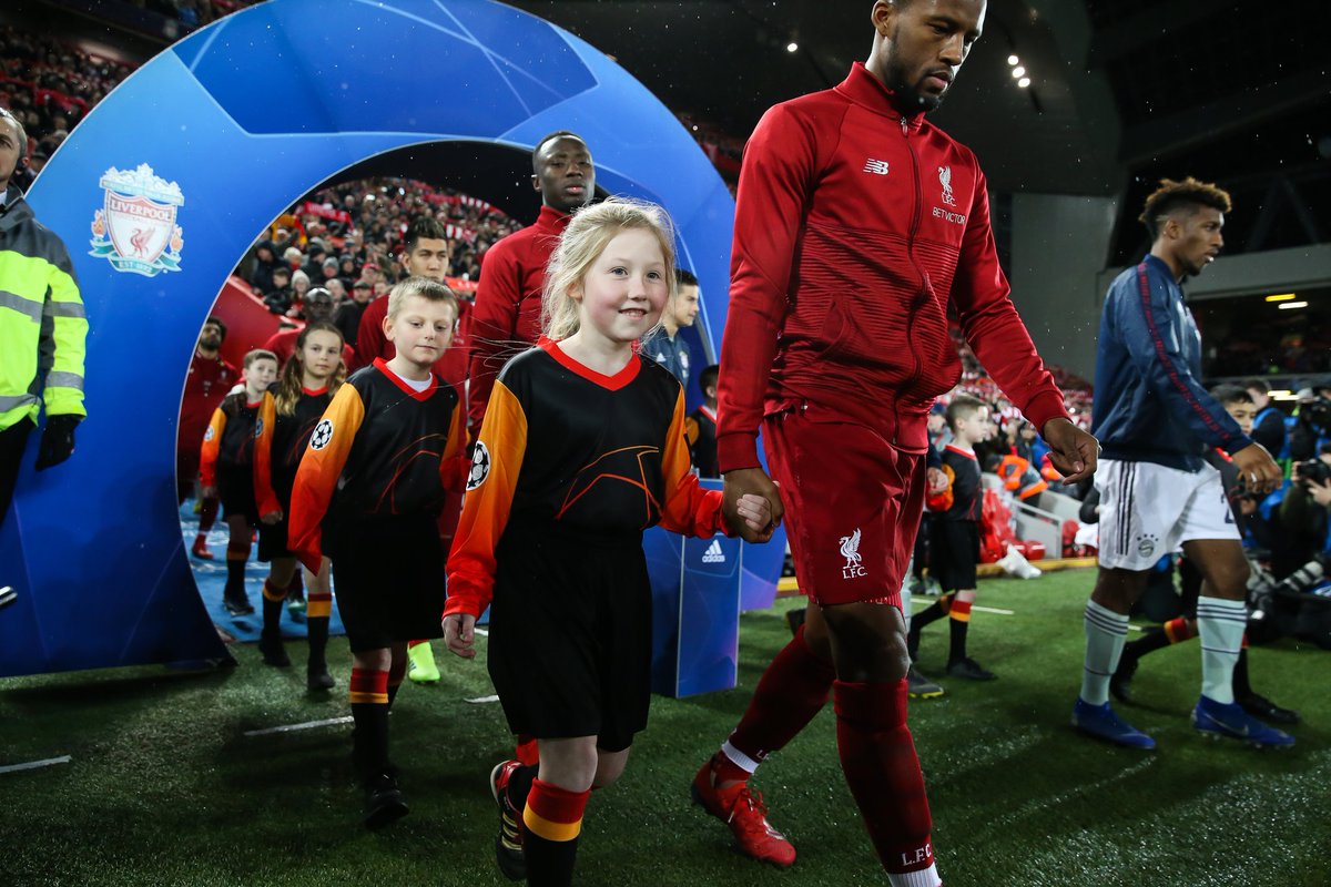 pauleley4's tweet photo. @MightyRed_LFC Watching my daughter walk out as a mascot liverpool vs bayern Munich https://t.co/BLwnIcwwRR