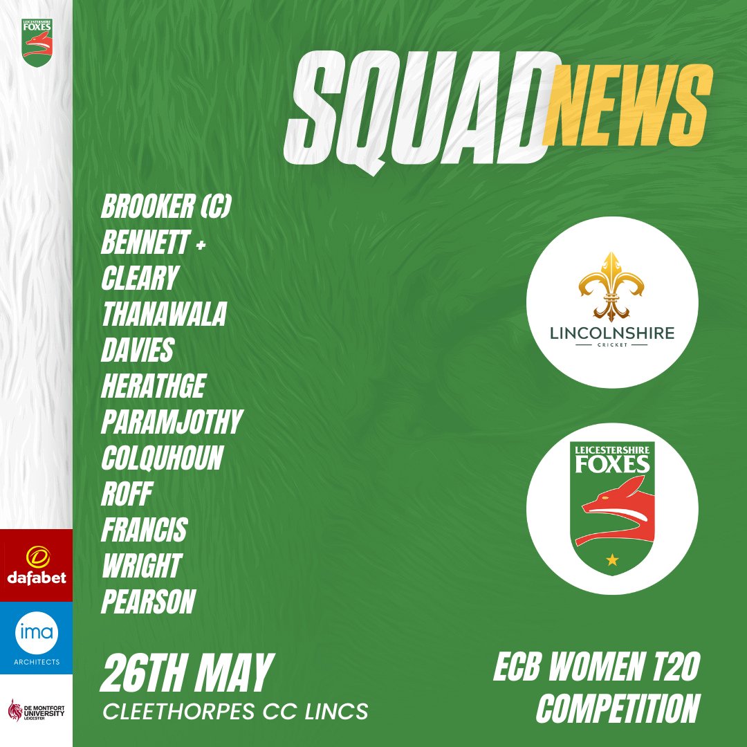 🏏| MATCH DAY- Women 🆚 @LincsCricket 📍 @cleethorpescc 🕟4:30pm 🏏 ECB Women Vitality T20 We have selected 12 for today's match #LCCCWomen #WeGotGame #HerGameToo #Foxes 🦊